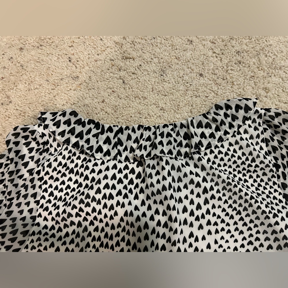 J. Crew Black and White Ruffle Heart Patterned Blouse - Picture 9 of 11